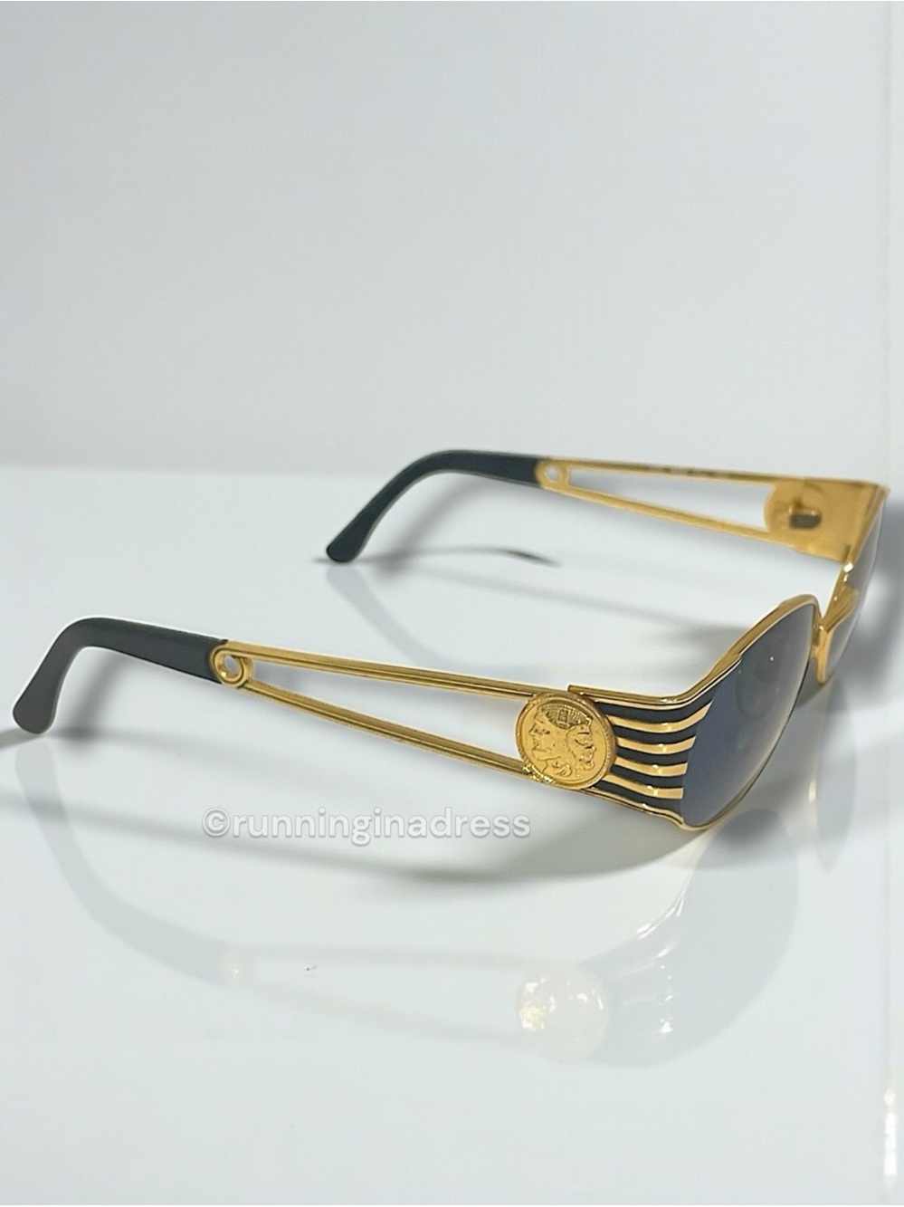 Vintage Fendi FS 300 Sunglasses Gold Black Oval Roman Coin Safety Pin 90s ODB - Picture 14 of 16